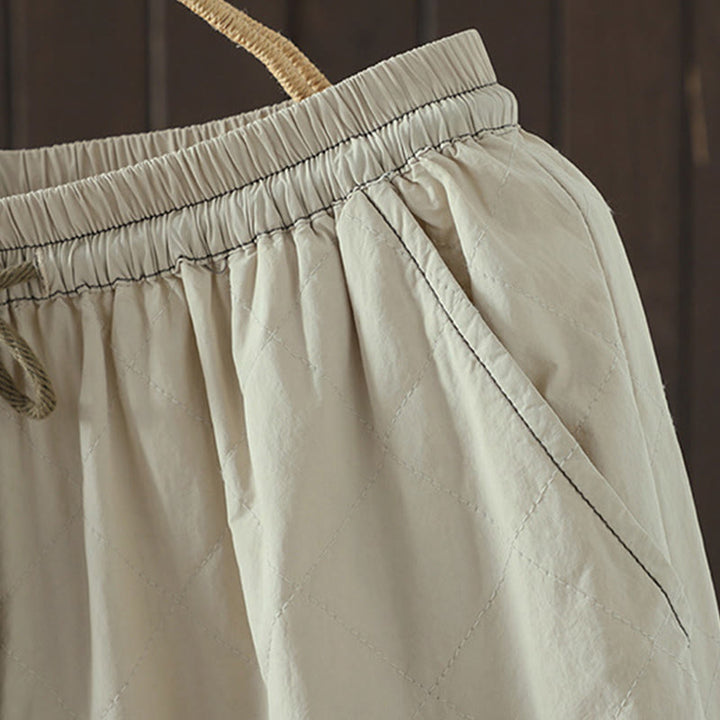 Pantalones gruesos de algodón y poliéster con estampado de rombos y Buddha Stones para mujer con bolsillos - image 5