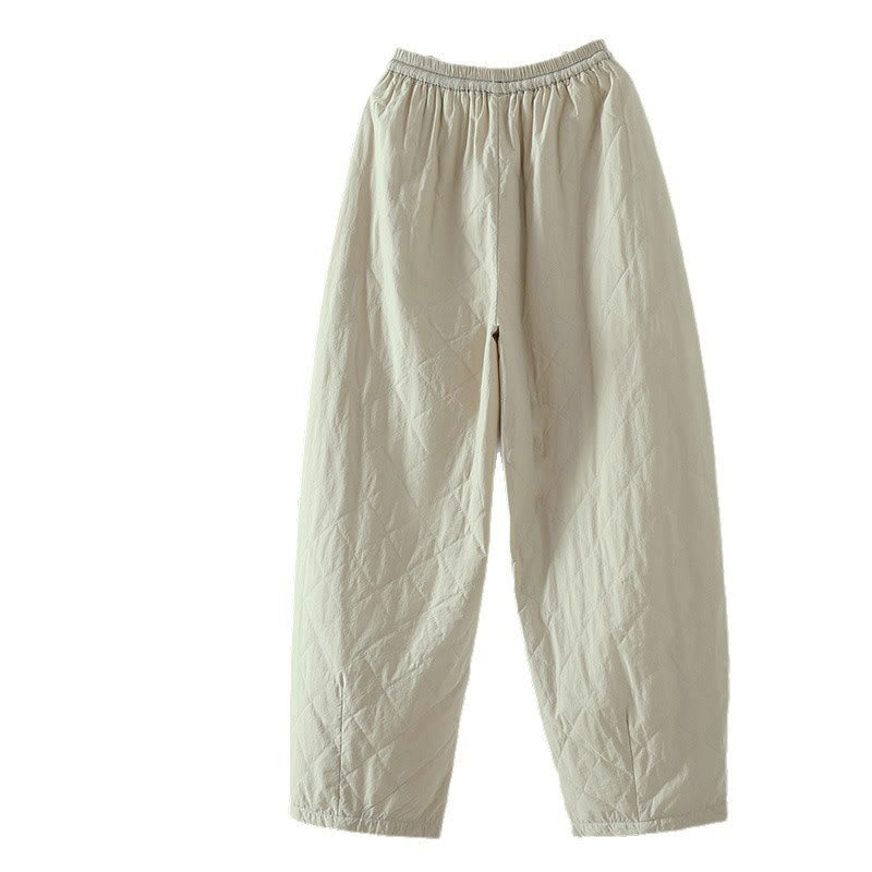 Pantalones gruesos de algodón y poliéster con estampado de rombos y Buddha Stones para mujer con bolsillos - image 3