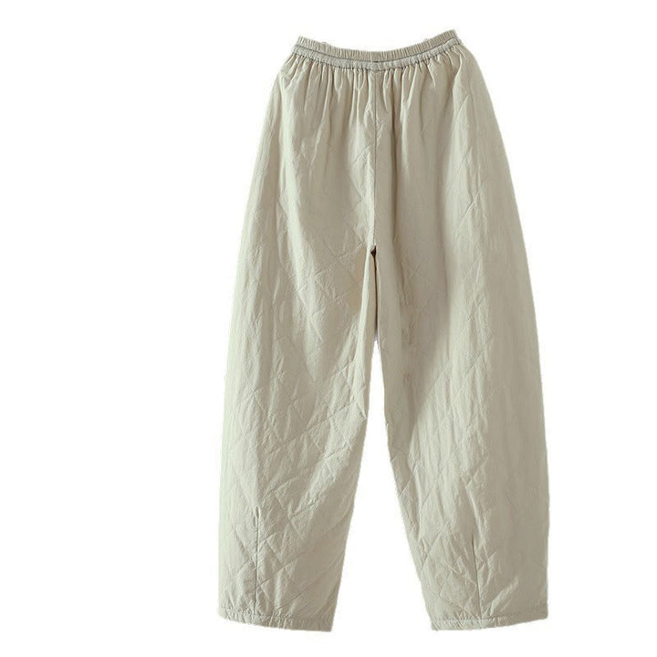 Pantalones gruesos de algodón y poliéster con estampado de rombos y Buddha Stones para mujer con bolsillos - image 3