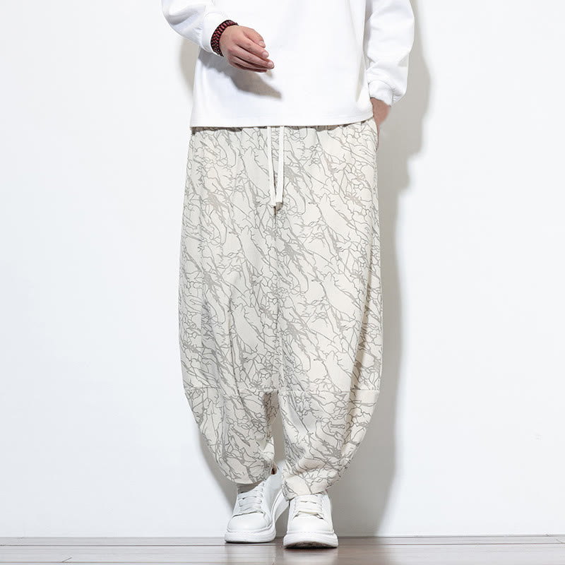 Pantalones harén para hombre, de algodón, con cintura elástica y bolsillos, con estampado de líneas texturizadas y Buddha Stones en otoño. - Blanco - US/UK/AU46, EU56 (5XL) - image 24
