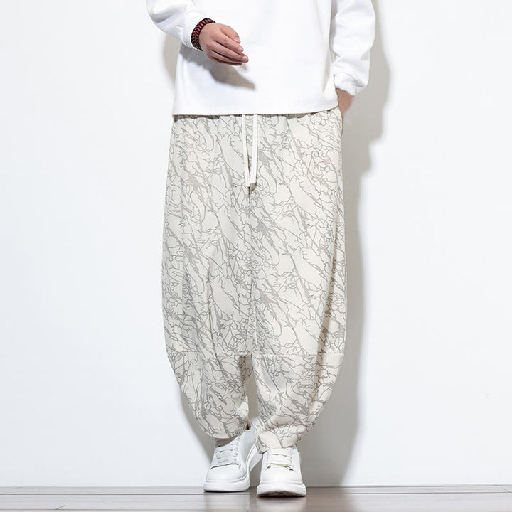 Pantalones harén para hombre, de algodón, con cintura elástica y bolsillos, con estampado de líneas texturizadas y Buddha Stones en otoño. - Blanco - US/UK/AU46, EU56 (5XL) - image 24