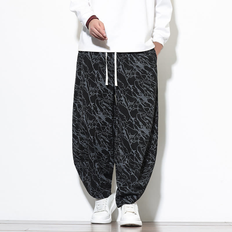 Pantalones harén para hombre, de algodón, con cintura elástica y bolsillos, con estampado de líneas texturizadas y Buddha Stones en otoño. - Negro - US/UK/AU46, EU56 (5XL) - image 8