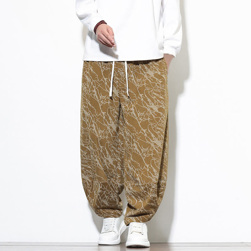 Pantalones harén para hombre, de algodón, con cintura elástica y bolsillos, con estampado de líneas texturizadas y Buddha Stones en otoño. - vara de oro - US/UK/AU46, EU56 (5XL) - image 16
