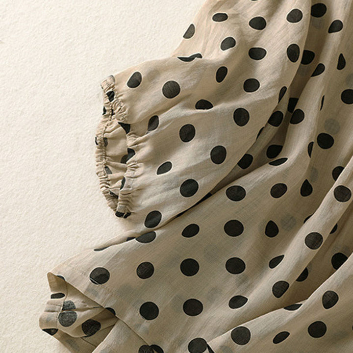 Camisa de poliéster para mujer de manga larga con cuello redondo y lunares de Buddha Stones Fall  - image 22