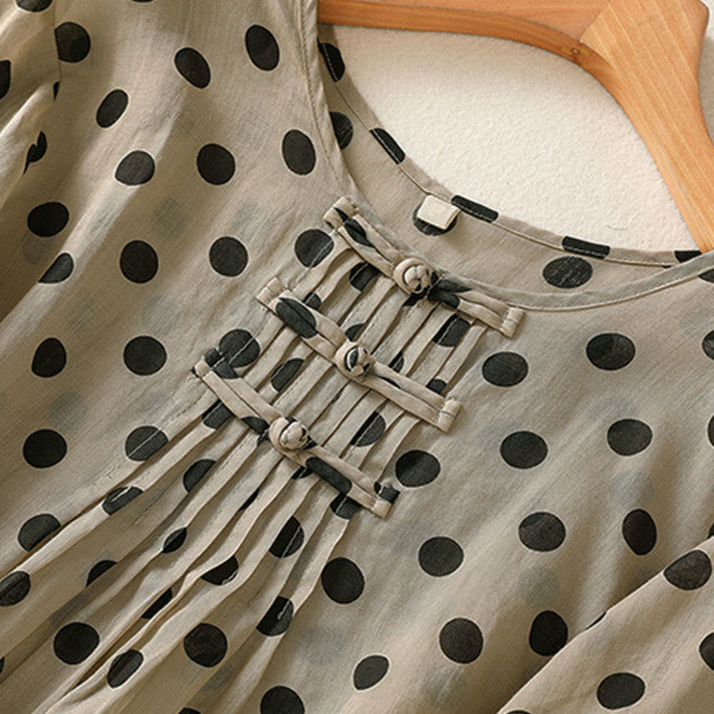 Camisa de poliéster para mujer de manga larga con cuello redondo y lunares de Buddha Stones Fall  - image 19