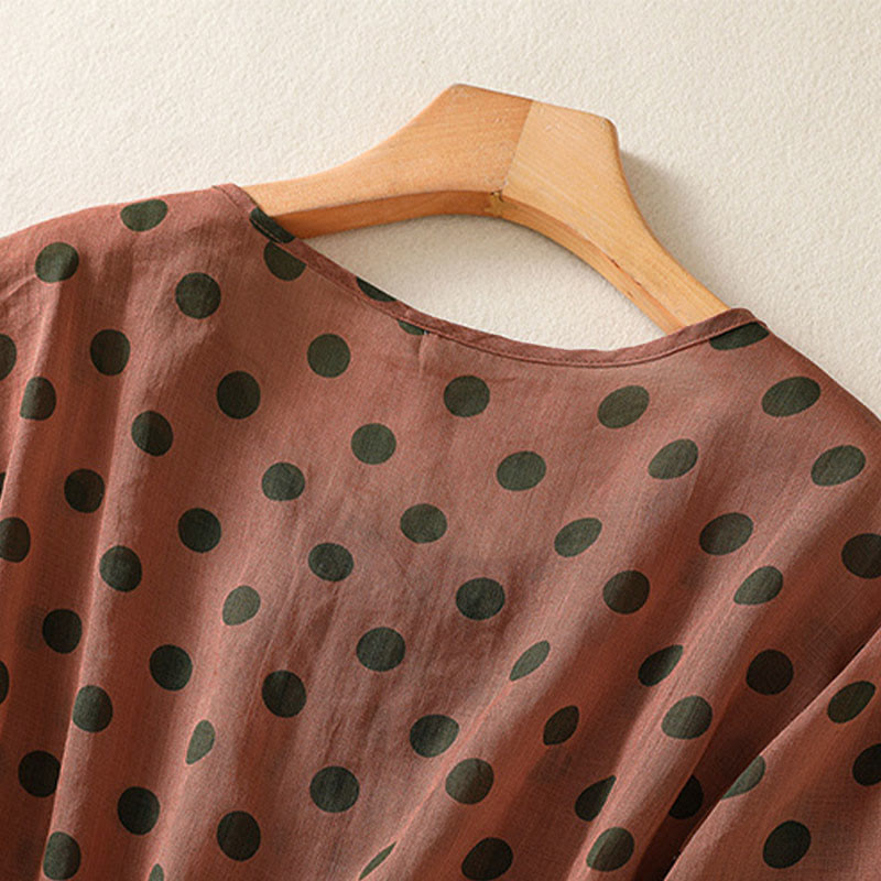 Camisa de poliéster para mujer de manga larga con cuello redondo y lunares de Buddha Stones Fall  - image 6