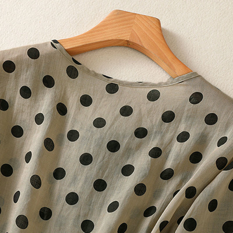 Camisa de poliéster para mujer de manga larga con cuello redondo y lunares de Buddha Stones Fall  - image 24
