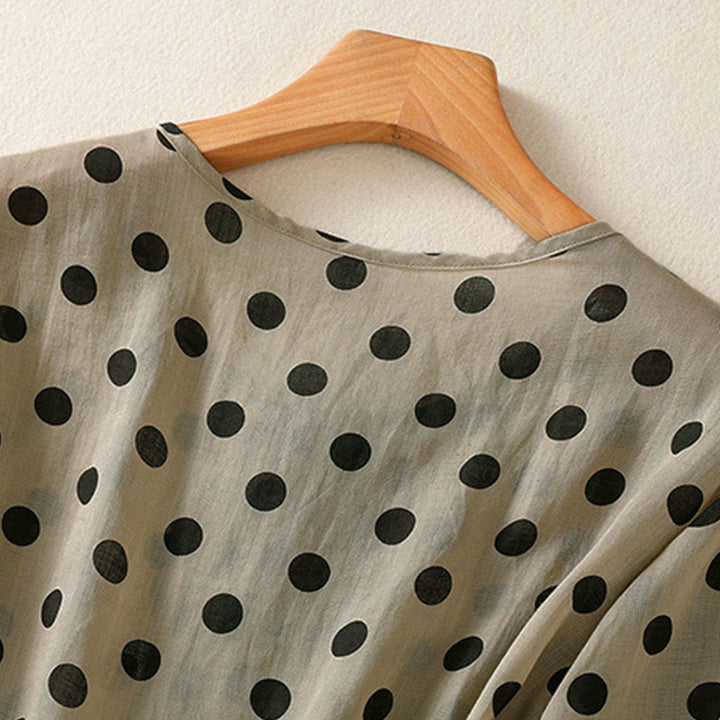 Camisa de poliéster para mujer de manga larga con cuello redondo y lunares de Buddha Stones Fall  - image 24