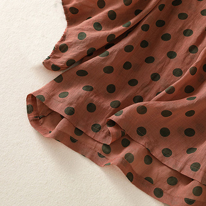 Camisa de poliéster para mujer de manga larga con cuello redondo y lunares de Buddha Stones Fall  - image 5