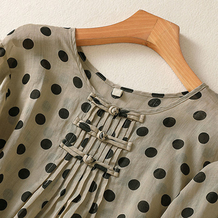 Camisa de poliéster para mujer de manga larga con cuello redondo y lunares de Buddha Stones Fall  - image 18