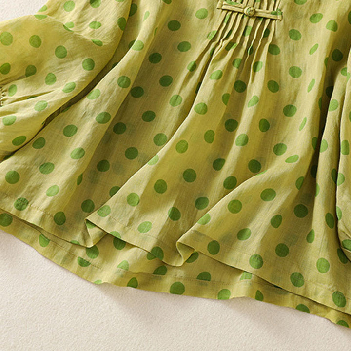 Camisa de poliéster para mujer de manga larga con cuello redondo y lunares de Buddha Stones Fall  - image 11