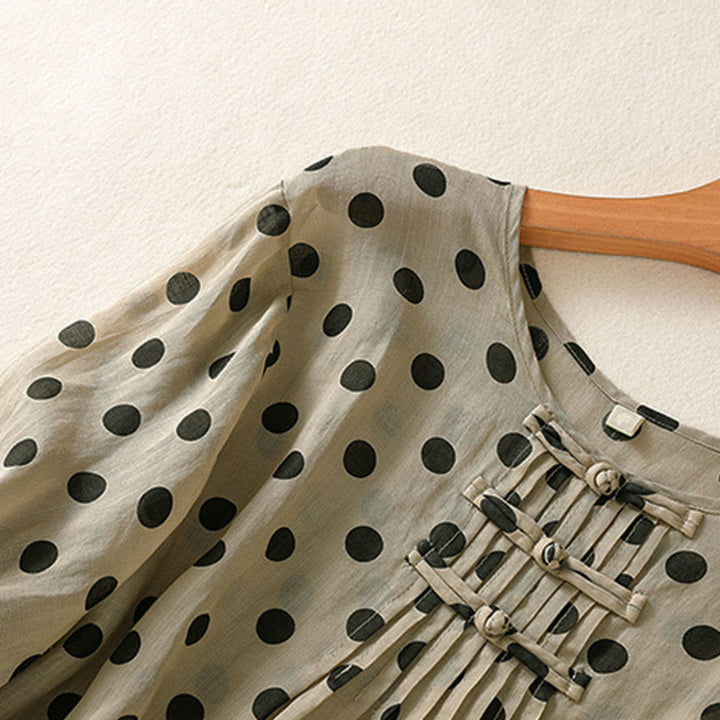 Camisa de poliéster para mujer de manga larga con cuello redondo y lunares de Buddha Stones Fall  - image 21