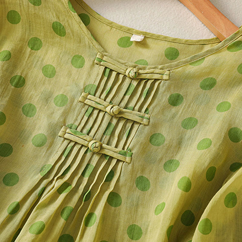 Camisa de poliéster para mujer de manga larga con cuello redondo y lunares de Buddha Stones Fall  - image 9