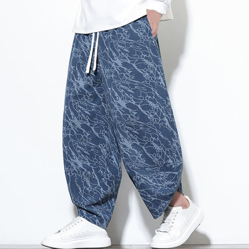 Pantalones harén para hombre, de algodón, con cintura elástica y bolsillos, con estampado de líneas texturizadas y Buddha Stones en otoño. - image 7