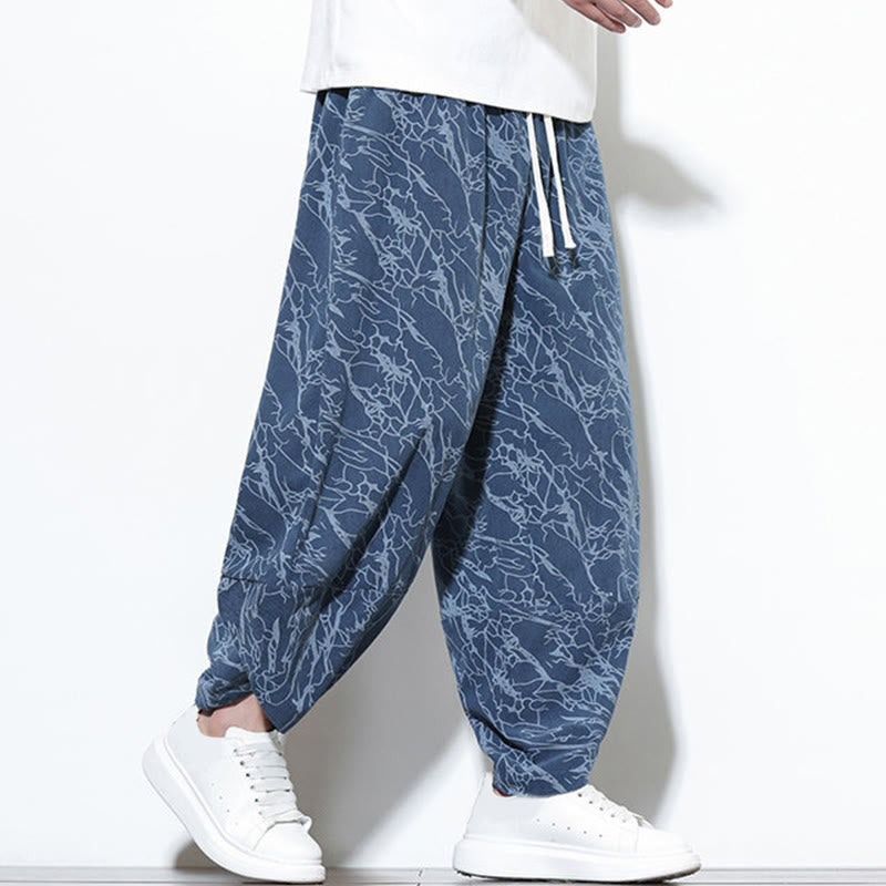 Pantalones harén para hombre, de algodón, con cintura elástica y bolsillos, con estampado de líneas texturizadas y Buddha Stones en otoño. - image 6