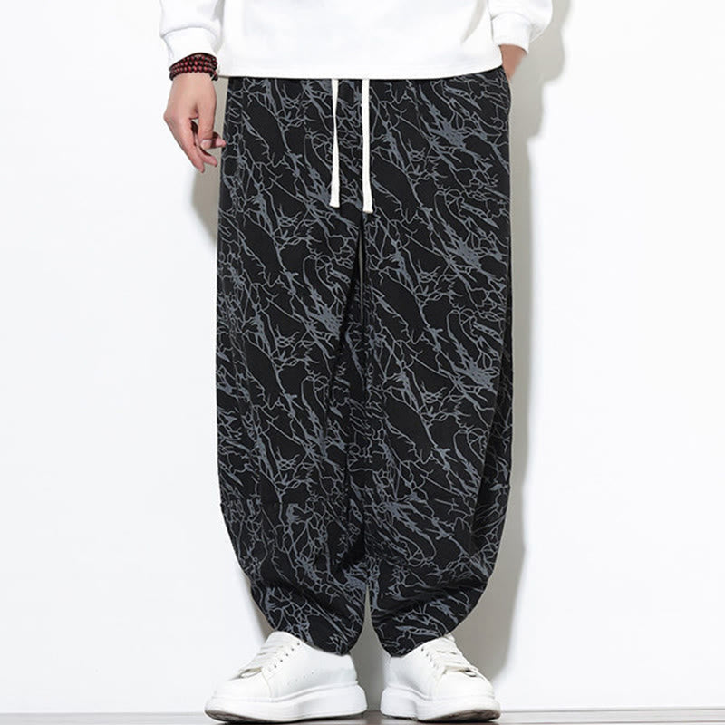 Pantalones harén para hombre, de algodón, con cintura elástica y bolsillos, con estampado de líneas texturizadas y Buddha Stones en otoño. - image 13