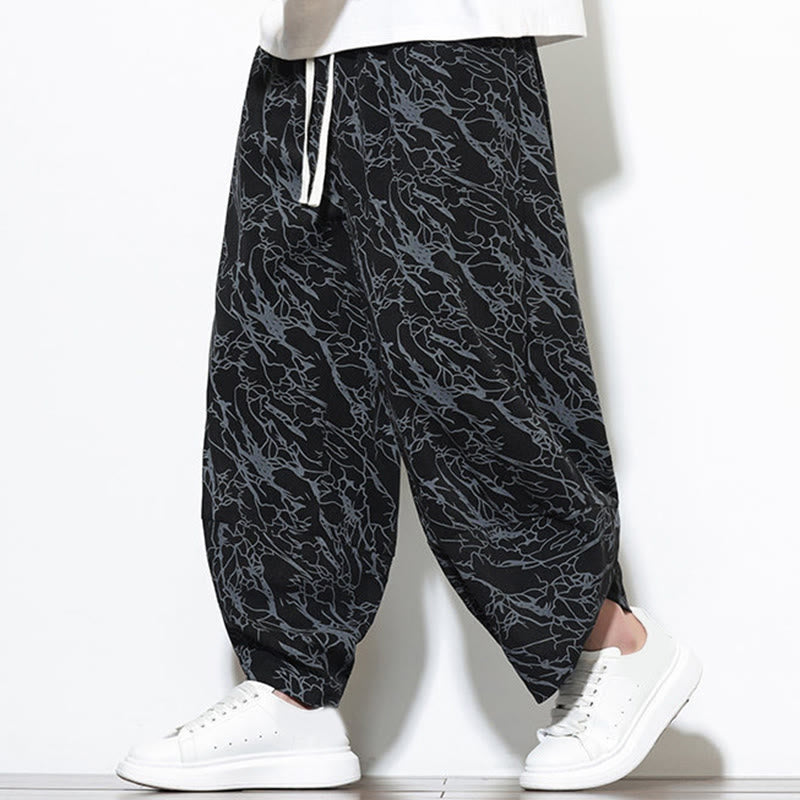 Pantalones harén para hombre, de algodón, con cintura elástica y bolsillos, con estampado de líneas texturizadas y Buddha Stones en otoño. - image 9