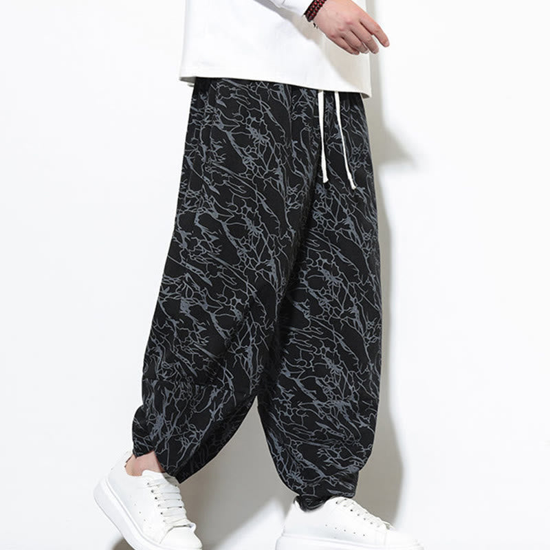 Pantalones harén para hombre, de algodón, con cintura elástica y bolsillos, con estampado de líneas texturizadas y Buddha Stones en otoño. - image 10