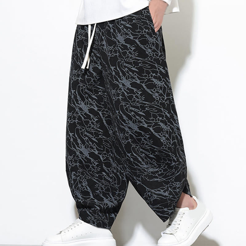 Pantalones harén para hombre, de algodón, con cintura elástica y bolsillos, con estampado de líneas texturizadas y Buddha Stones en otoño. - image 15