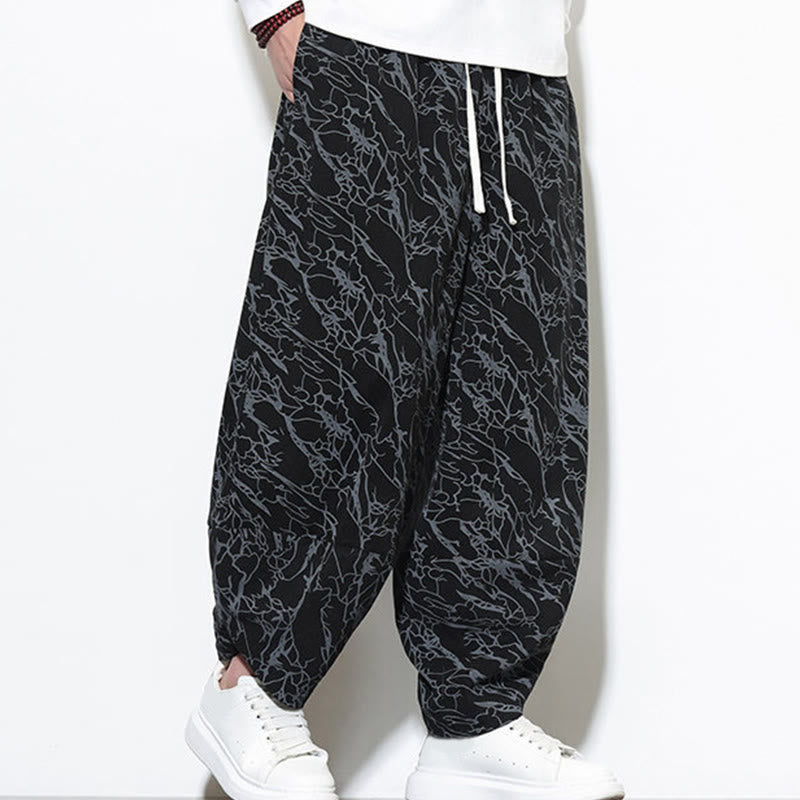 Pantalones harén para hombre, de algodón, con cintura elástica y bolsillos, con estampado de líneas texturizadas y Buddha Stones en otoño. - image 14