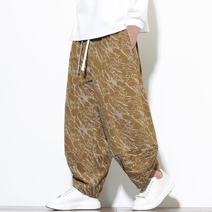 Pantalones harén para hombre, de algodón, con cintura elástica y bolsillos, con estampado de líneas texturizadas y Buddha Stones en otoño. - image 17