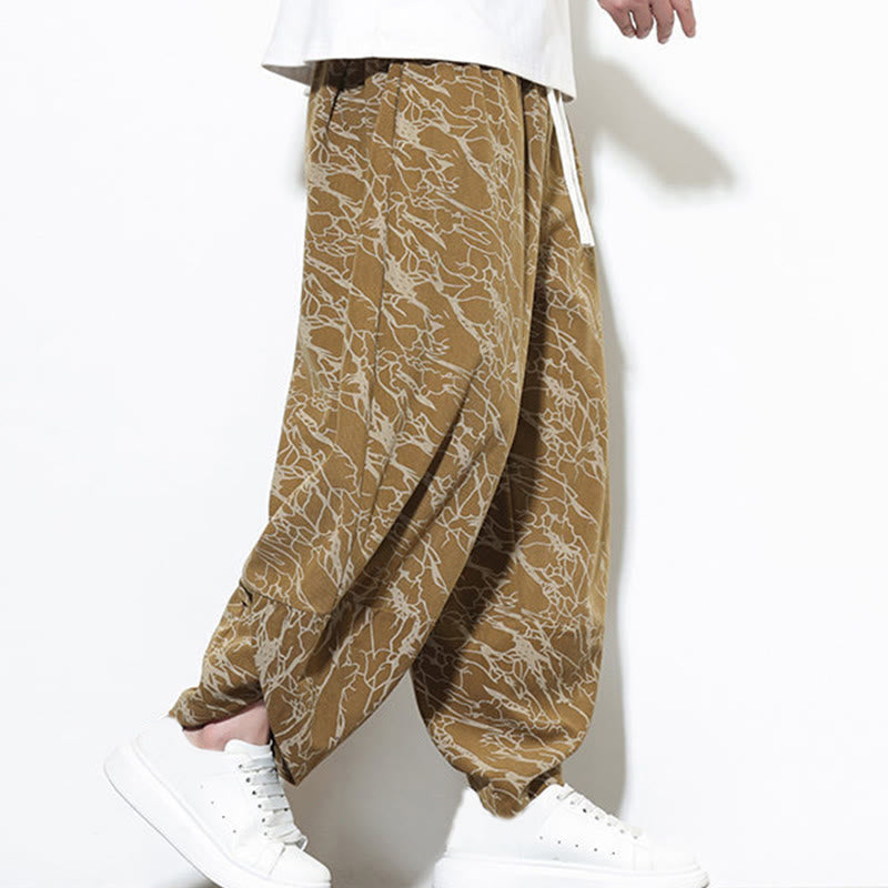 Pantalones harén para hombre, de algodón, con cintura elástica y bolsillos, con estampado de líneas texturizadas y Buddha Stones en otoño. - image 18
