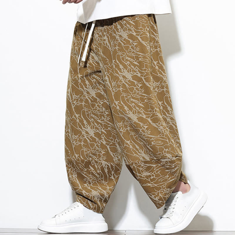 Pantalones harén para hombre, de algodón, con cintura elástica y bolsillos, con estampado de líneas texturizadas y Buddha Stones en otoño. - image 23