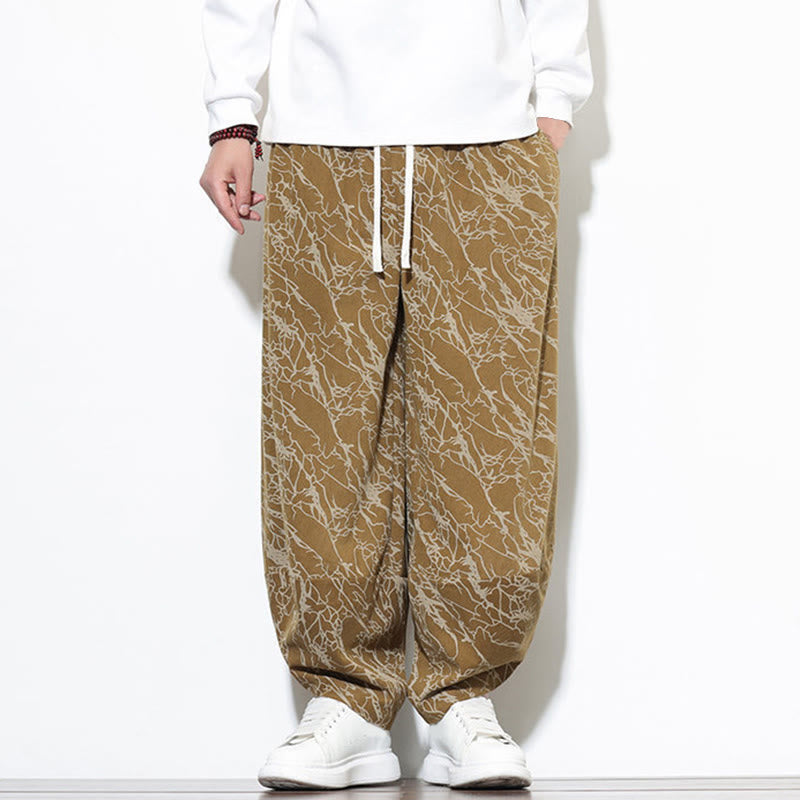 Pantalones harén para hombre, de algodón, con cintura elástica y bolsillos, con estampado de líneas texturizadas y Buddha Stones en otoño. - image 22