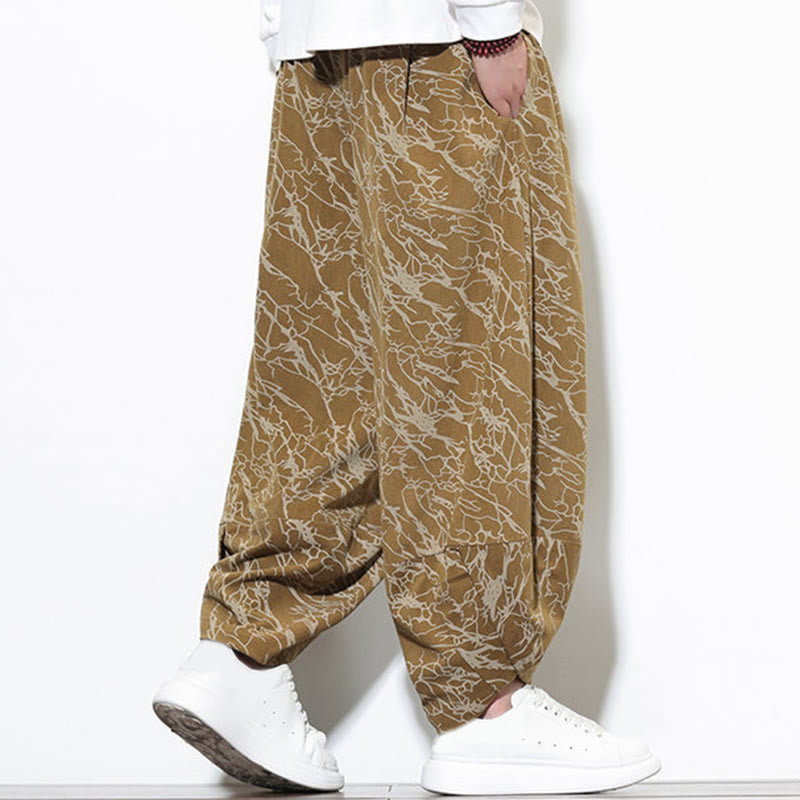 Pantalones harén para hombre, de algodón, con cintura elástica y bolsillos, con estampado de líneas texturizadas y Buddha Stones en otoño. - image 19