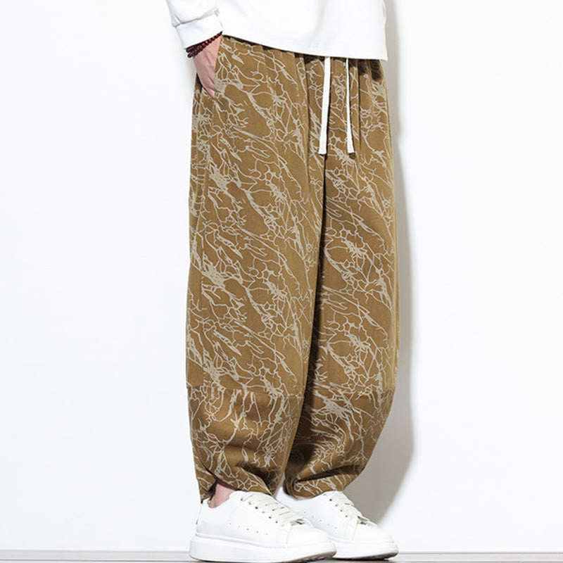 Pantalones harén para hombre, de algodón, con cintura elástica y bolsillos, con estampado de líneas texturizadas y Buddha Stones en otoño. - image 20
