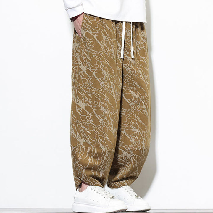 Pantalones harén para hombre, de algodón, con cintura elástica y bolsillos, con estampado de líneas texturizadas y Buddha Stones en otoño. - image 20