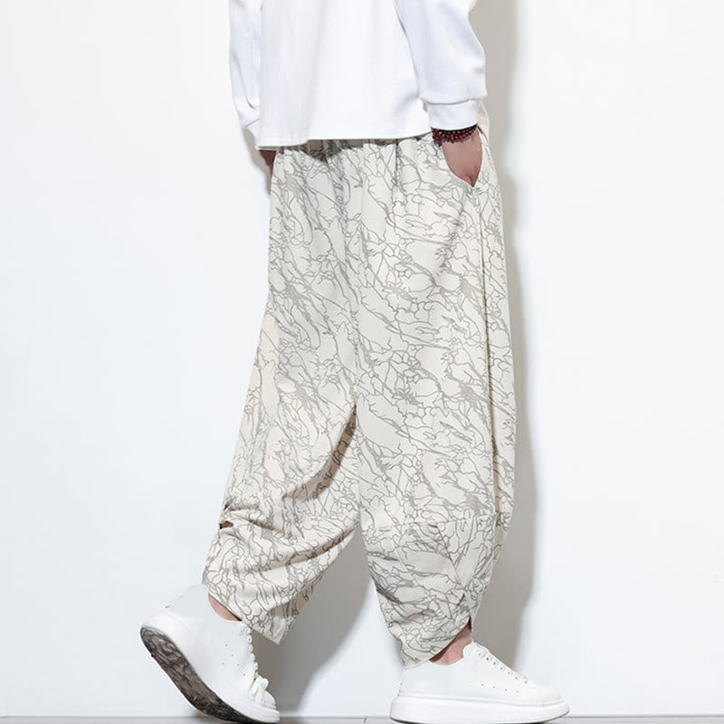 Pantalones harén para hombre, de algodón, con cintura elástica y bolsillos, con estampado de líneas texturizadas y Buddha Stones en otoño. - image 27