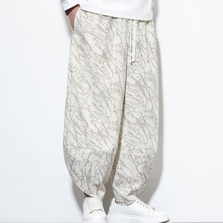 Pantalones harén para hombre, de algodón, con cintura elástica y bolsillos, con estampado de líneas texturizadas y Buddha Stones en otoño. - image 26