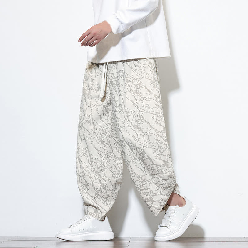 Pantalones harén para hombre, de algodón, con cintura elástica y bolsillos, con estampado de líneas texturizadas y Buddha Stones en otoño. - image 29
