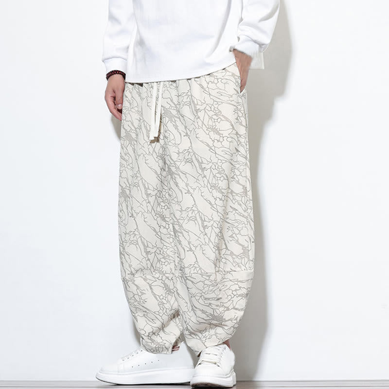Pantalones harén para hombre, de algodón, con cintura elástica y bolsillos, con estampado de líneas texturizadas y Buddha Stones en otoño. - image 28