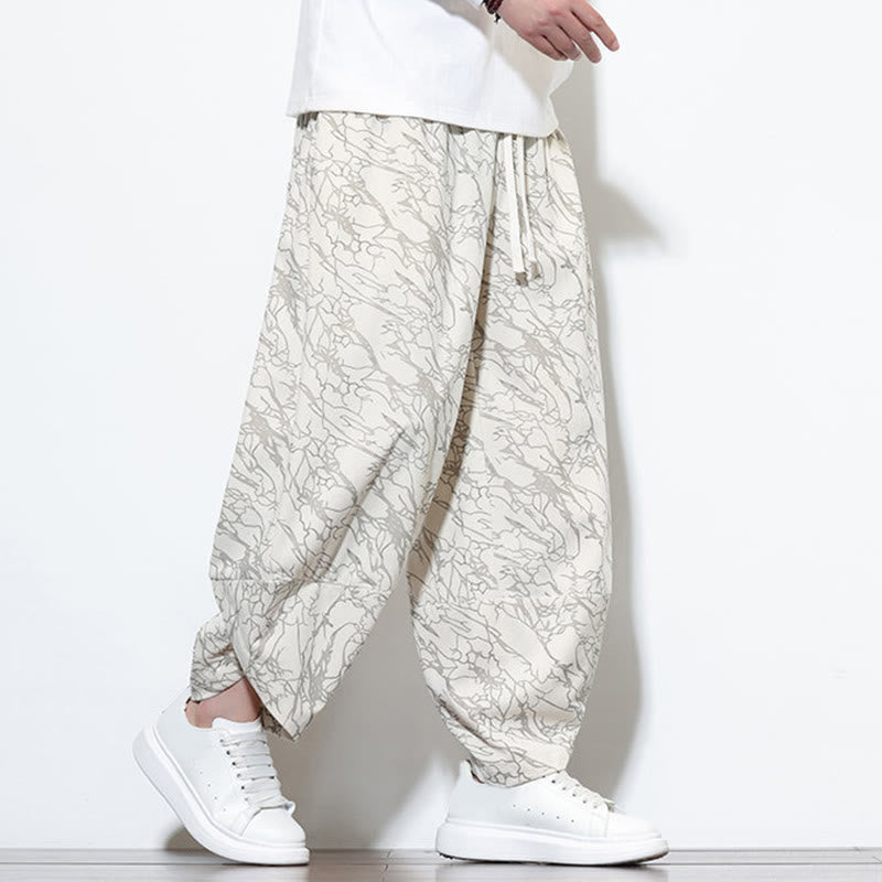 Pantalones harén para hombre, de algodón, con cintura elástica y bolsillos, con estampado de líneas texturizadas y Buddha Stones en otoño. - image 31