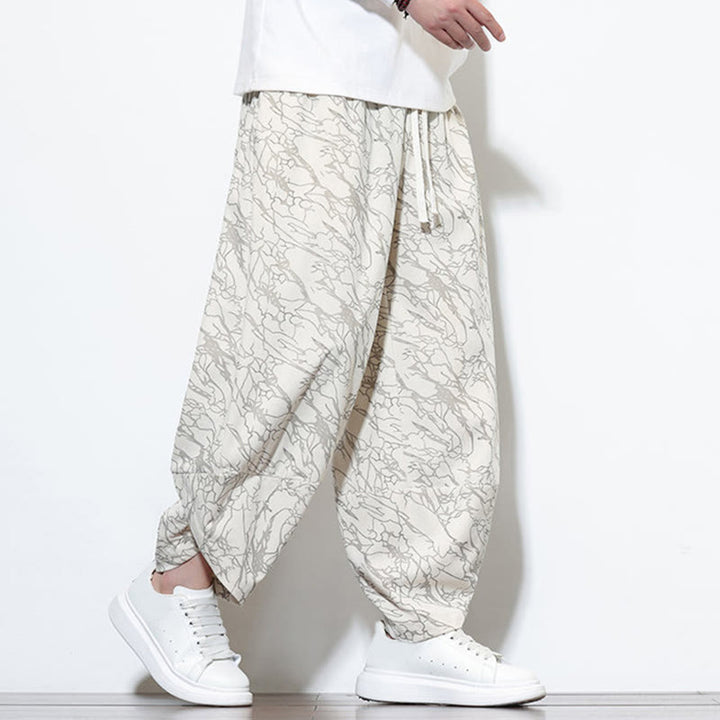 Pantalones harén para hombre, de algodón, con cintura elástica y bolsillos, con estampado de líneas texturizadas y Buddha Stones en otoño. - image 31