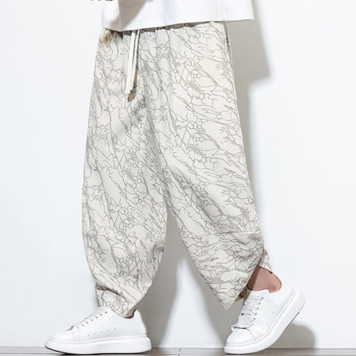 Pantalones harén para hombre, de algodón, con cintura elástica y bolsillos, con estampado de líneas texturizadas y Buddha Stones en otoño. - image 32
