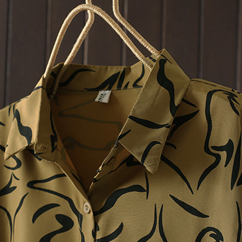 Camisa de algodón y poliéster de manga larga para mujer con cuello alto y estampado de líneas de Buddha Stones para primavera y otoño  - image 5