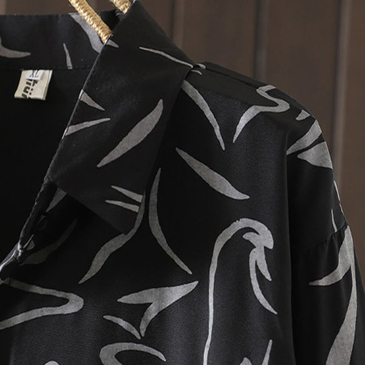 Camisa de algodón y poliéster de manga larga para mujer con cuello alto y estampado de líneas de Buddha Stones para primavera y otoño  - image 18