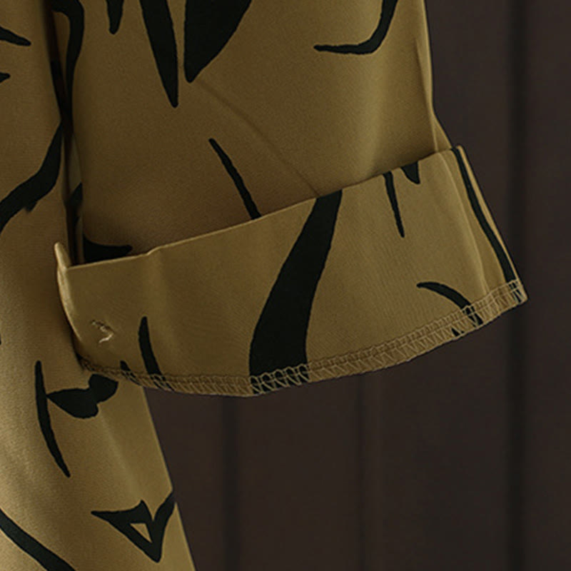 Camisa de algodón y poliéster de manga larga para mujer con cuello alto y estampado de líneas de Buddha Stones para primavera y otoño  - image 8