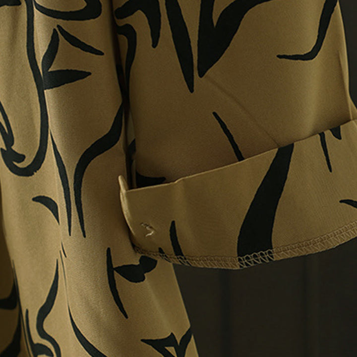 Camisa de algodón y poliéster de manga larga para mujer con cuello alto y estampado de líneas de Buddha Stones para primavera y otoño  - image 11