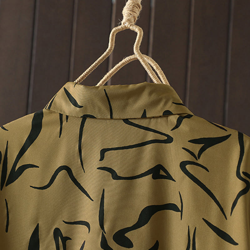 Camisa de algodón y poliéster de manga larga para mujer con cuello alto y estampado de líneas de Buddha Stones para primavera y otoño  - image 6