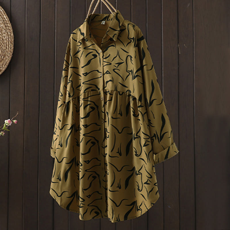 Camisa de algodón y poliéster de manga larga para mujer con cuello alto y estampado de líneas de Buddha Stones para primavera y otoño  - image 2