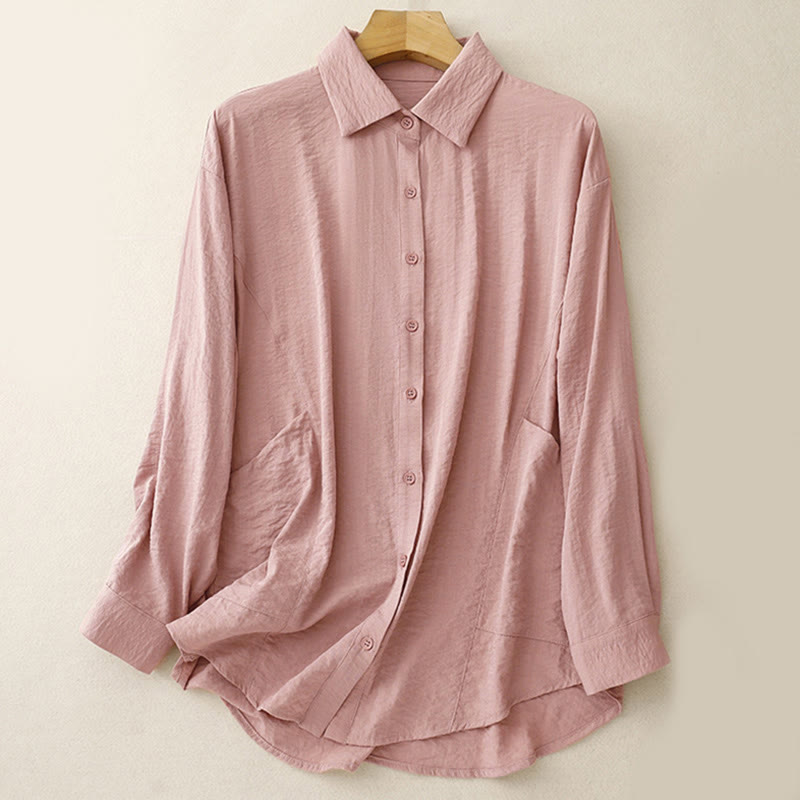 Camisa de algodón y poliéster para mujer, de manga larga, lisa, con cuello alto y estampado de Buddha Stones, primavera y otoño  - Rosa - US8-10，UK/AU12-14，EU40-42 (2XL) - image 12