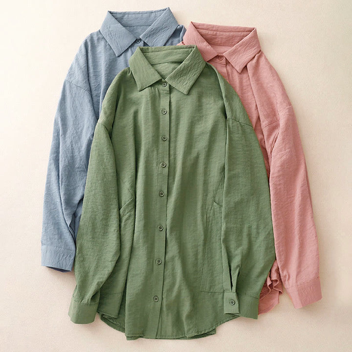 Camisa de algodón y poliéster para mujer, de manga larga, lisa, con cuello alto y estampado de Buddha Stones, primavera y otoño  - image 25