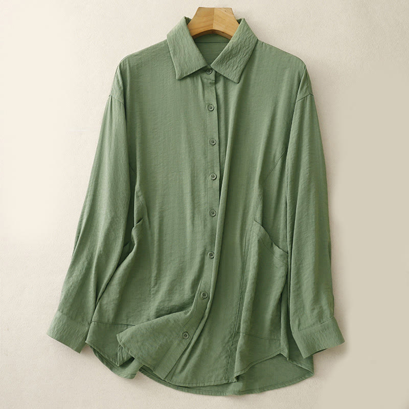 Camisa de algodón y poliéster para mujer, de manga larga, lisa, con cuello alto y estampado de Buddha Stones, primavera y otoño  - Verde - US8-10，UK/AU12-14，EU40-42 (2XL) - image 6