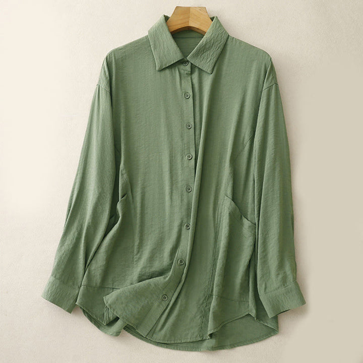 Camisa de algodón y poliéster para mujer, de manga larga, lisa, con cuello alto y estampado de Buddha Stones, primavera y otoño  - Verde - US8-10，UK/AU12-14，EU40-42 (2XL) - image 6