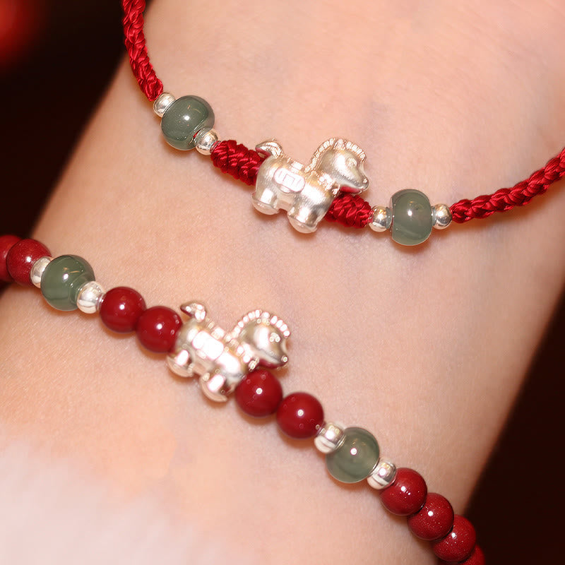 Pulsera de bendición de hilo rojo de jade cinabrio con Buddha Stones del Año del Caballo - image 0