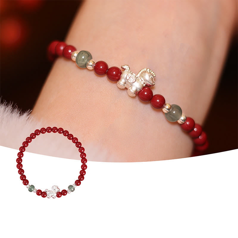 Pulsera de bendición de hilo rojo de jade cinabrio con Buddha Stones del Año del Caballo - image 2